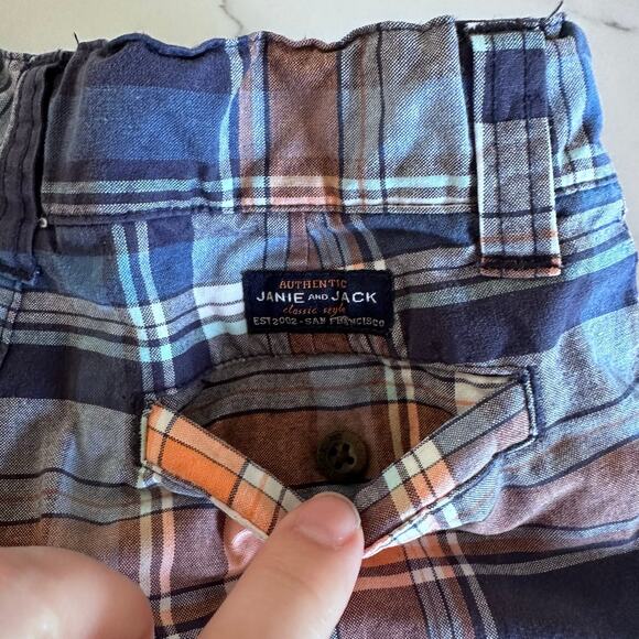 Janie and Jack Plaid Chino Shorts - Orange & Blue - Size 6 - Picture 3 of 6